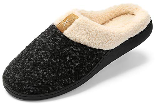 Zapatillas de Estar por casa Mujer Hombre Espuma de Memoria Invierno Interior Pantuflas Caliente Forro Ultraligero Cómodo y Antideslizante,Negro,36/37 EU(260MM)