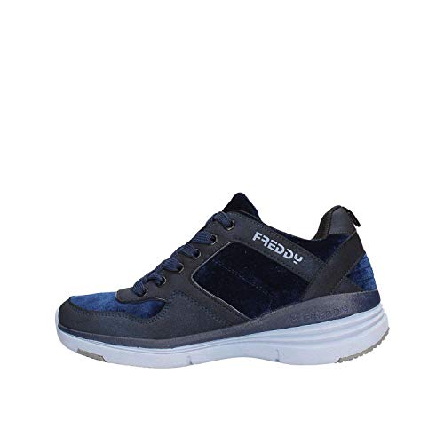 Zapatillas Deportivas de Nubuck con tacón Interno de 6 cm - Azul Marino - 39