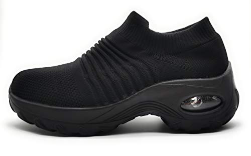 Zapatillas Deportivas Mujer Calcetin Elasticas sin Cordones Muy Comodas Transpirable Antideslizante para Correr Andar Trabajar Black 38