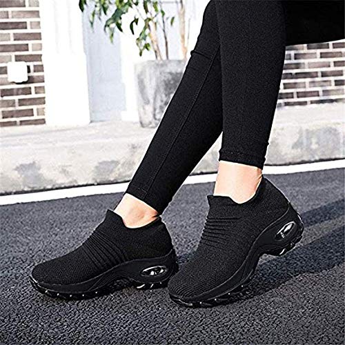 Zapatillas Deportivas Mujer Calcetin Elasticas sin Cordones Muy Comodas Transpirable Antideslizante para Correr Andar Trabajar Black 38