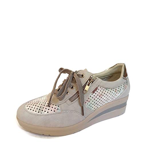 Zapato Deportivo Cásual - Deportivos de Vestir para Mujer - Deportivas con Cuña Baja - Zapatillas de Moda de Chica (Plata, 39)