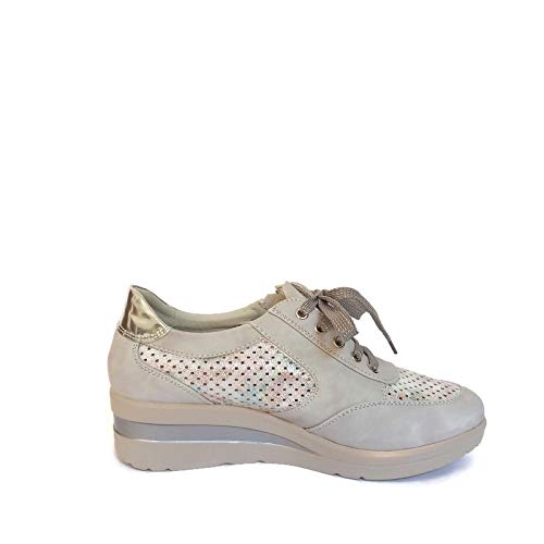 Zapato Deportivo Cásual - Deportivos de Vestir para Mujer - Deportivas con Cuña Baja - Zapatillas de Moda de Chica (Plata, 39)