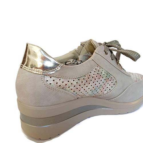 Zapato Deportivo Cásual - Deportivos de Vestir para Mujer - Deportivas con Cuña Baja - Zapatillas de Moda de Chica (Plata, 39)