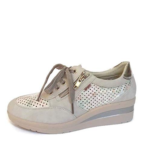 Zapato Deportivo Cásual - Deportivos de Vestir para Mujer - Deportivas con Cuña Baja - Zapatillas de Moda de Chica (Plata, 39)