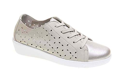 Zapatos Cordones Puntera Metalizada Plantilla Extraible (Platino, Numeric_37)