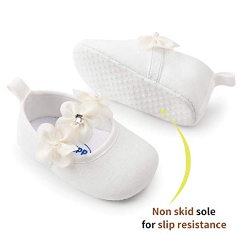 Zapatos de Niña con Diadema Regalo Set Bautizo Lovely Algodón Flor Suave Suela Zapatillas Antideslizantes Zapatos de Princesa (0-6 Meses, Blanco, Tamaño de Etiqueta 11)