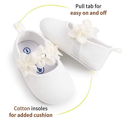 Zapatos de Niña con Diadema Regalo Set Bautizo Lovely Algodón Flor Suave Suela Zapatillas Antideslizantes Zapatos de Princesa (0-6 Meses, Blanco, Tamaño de Etiqueta 11)