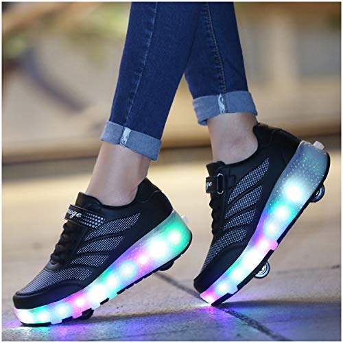 Zapatos de Patinaje con Ruedas para niños y niñas con luz LED Zapatillas Deportivas al Aire Libre,con Ruedas Se Pueden Cargar Carga USB Automática Calzado de Skateboarding