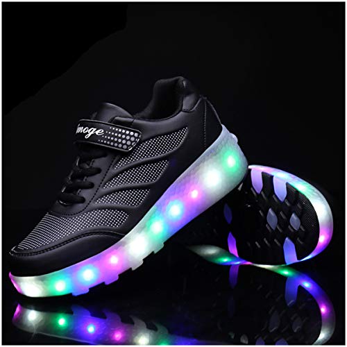 Zapatos de Patinaje con Ruedas para niños y niñas con luz LED Zapatillas Deportivas al Aire Libre,con Ruedas Se Pueden Cargar Carga USB Automática Calzado de Skateboarding