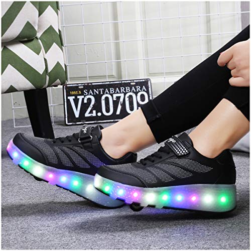 Zapatos de Patinaje con Ruedas para niños y niñas con luz LED Zapatillas Deportivas al Aire Libre,con Ruedas Se Pueden Cargar Carga USB Automática Calzado de Skateboarding