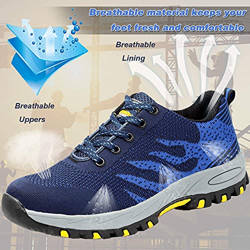 Zapatos de Seguridad para Hombre Zapatillas Zapatos de Mujer Seguridad de Acero Ligeras Calzado de Trabajo para Comodas Unisex Zapatos de Industria y Construcción 115-Azul 45