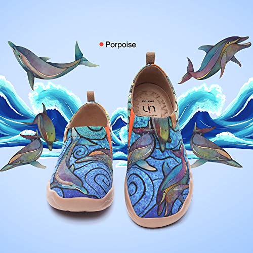 Zapatos de Senderismo UIN Porpoise para Mujer Zapatos sin Cordones Pintados con Delfines Zapatillas sin Cordones Ligeras Zapatos cómodos de Viaje Azul Lienzo