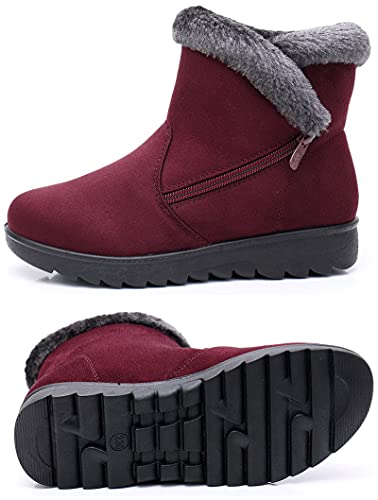 Zapatos Invierno Mujer Botas de Nieve Casual Calzado Piel Forradas Calientes Planas Outdoor Boots Antideslizante Zapatillas para Mujer EU40/fabricante 255,Marrón