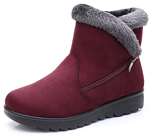 Zapatos Invierno Mujer Botas de Nieve Casual Calzado Piel Forradas Calientes Planas Outdoor Boots Antideslizante Zapatillas para Mujer EU40/fabricante 255,Marrón