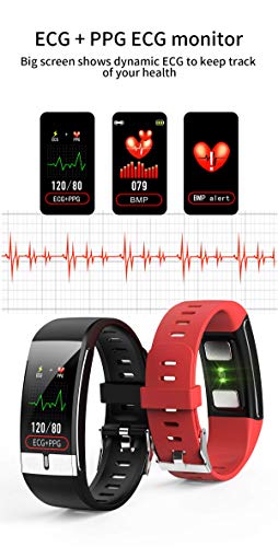 Zeerkeer ECG y Reloj de Pulsera Monitor de frecuencia cardíaca PPG Fitness Watch para Actividad Física Fitness Tracker Contador de Pasos para Mujeres (Rojo-Negro)