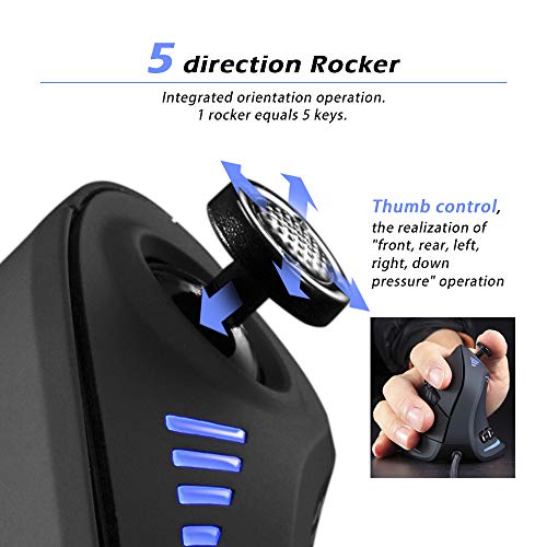 Zeerkeer Ratón Vertical para Juegos con Joystick, Ratón Ergonómico con Cable 10000 dpi,11 Botones Mouse Gaming Portátil Diseño Ergonómico Vertical