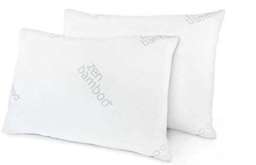 Zen Bamboo Almohadas para dormir – Almohada de cama premium hipoalergénica con funda de bambú fresca y transpirable – Reduce el dolor de cuello – Tamaño Queen, juego de 2