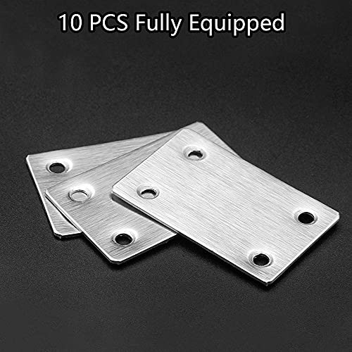 ZHIQIN 10pcs Soportes De Placa Plana Pletina De Acero Inoxidable Pletinas De Acero De Esquina Planos Inoxidable Placas De FijacióN De Metal Plano Para Muebles Silla De Madera Bricolaje