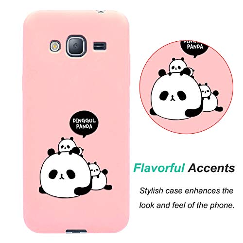 ZhuoFan Funda Samsung Galaxy J3 2016, Cárcasa Silicona Rosa con Dibujos Diseño Suave Gel TPU Antigolpes de Protector Piel Case Cover Bumper Fundas para Movil Samsung GalaxyJ3, 3 Panda