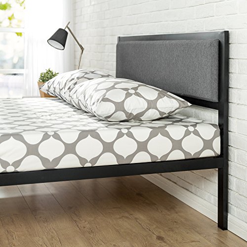 Zinus Bastidor para cama de plataforma de acero con cabecero tapizado y soporte de listones de madera Korey de 35,6 cm, Base para colchón, Sin necesidad de usar un somier, Cama en caja, 150 x 200 cm