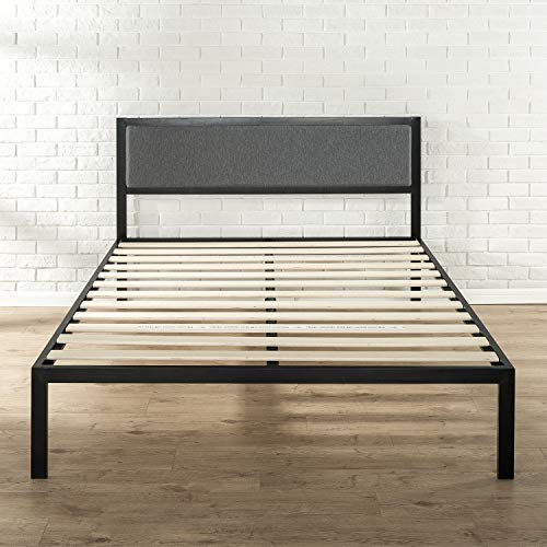 Zinus Bastidor para cama de plataforma de acero con cabecero tapizado y soporte de listones de madera Korey de 35,6 cm, Base para colchón, Sin necesidad de usar un somier, Cama en caja, 150 x 200 cm