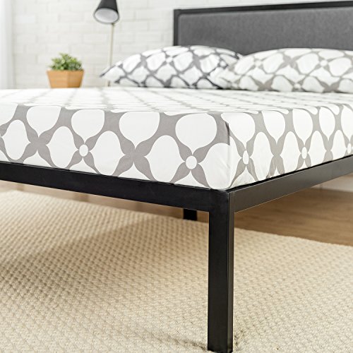 Zinus Bastidor para cama de plataforma de acero con cabecero tapizado y soporte de listones de madera Korey de 35,6 cm, Base para colchón, Sin necesidad de usar un somier, Cama en caja, 150 x 200 cm