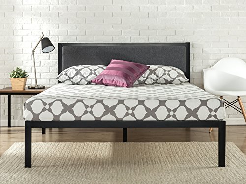 Zinus Bastidor para cama de plataforma de acero con cabecero tapizado y soporte de listones de madera Korey de 35,6 cm, Base para colchón, Sin necesidad de usar un somier, Cama en caja, 150 x 200 cm