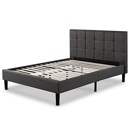 Zinus Cama de plataforma con tapizado cuadrado Lottie, Camas de Plataforma, Sin necesidad de usar un somier, Sólido soporte de listones de madera, Fácil montaje, 90 x 190 cm