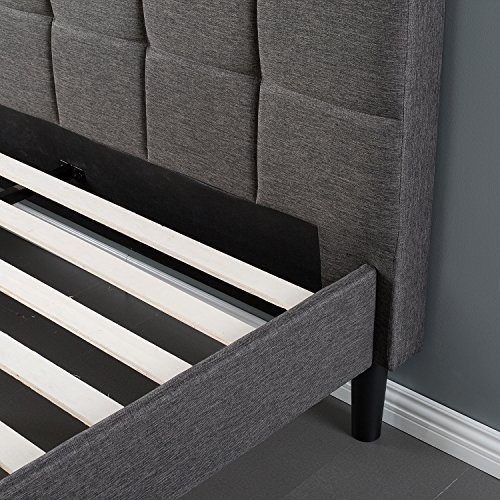 Zinus Cama de plataforma con tapizado cuadrado Lottie, Camas de Plataforma, Sin necesidad de usar un somier, Sólido soporte de listones de madera, Fácil montaje, 90 x 190 cm