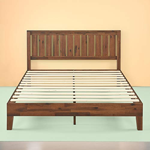 Zinus Cama de plataforma de madera de lujo con cabecero Vivek de 30,5 cm, Camas de Plataforma, Sin necesidad de usar un somier, Sólido soporte de listones de madera, Fácil montaje, 90 x 190 cm