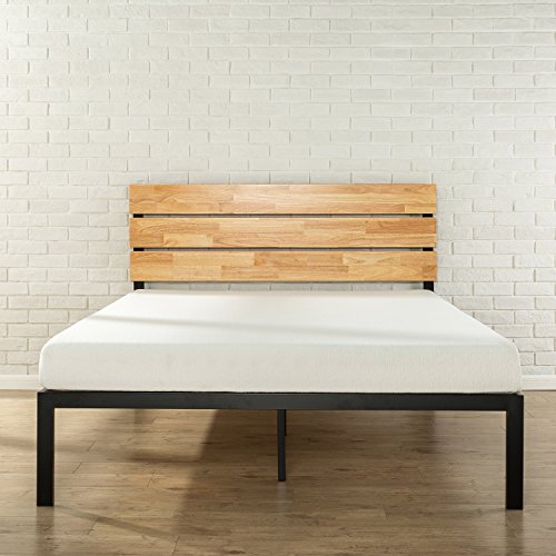 Zinus Cama de plataforma de madera y metal con listones de madera de pino Paul , Base para colchón, Sin necesidad de usar un somier, Sólido soporte de listones de madera, Fácil montaje, 135 x 190 cm