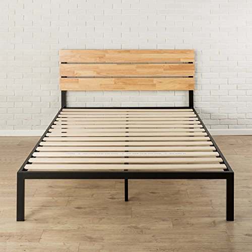 Zinus Cama de plataforma de madera y metal con listones de madera de pino Paul , Base para colchón, Sin necesidad de usar un somier, Sólido soporte de listones de madera, Fácil montaje, 135 x 190 cm