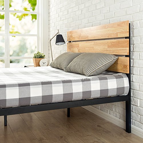 Zinus Cama de plataforma de madera y metal con listones de madera de pino Paul , Base para colchón, Sin necesidad de usar un somier, Sólido soporte de listones de madera, Fácil montaje, 135 x 190 cm