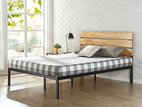 Zinus Cama de plataforma de madera y metal con listones de madera de pino Paul , Base para colchón, Sin necesidad de usar un somier, Sólido soporte de listones de madera, Fácil montaje, 135 x 190 cm