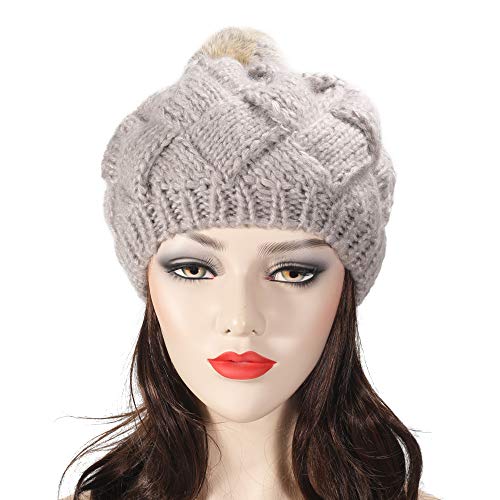 ZLYC - Gorro de boina de invierno para mujer, diseño de pompón