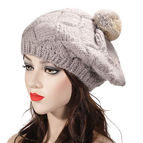 ZLYC - Gorro de boina de invierno para mujer, diseño de pompón