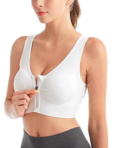 ZOEREA Sujetador Cierre Delantero Deportivo para Mujer Gimnasio Ropa con Almohadillas Extraíbles para Correr Sin Costuras Yoga Fitness，Negro + Blanco，S