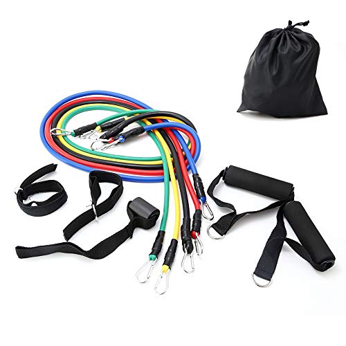 ZoneYan Juego de Bandas de Resistencia, Cuerda Elástica Multicolor Kit, 11 Tubos de Resistencia Apilables, Conjunto de Tubos de Ejercicios, con Anclaje de Puerta, para Fitness, Yoga, Rehabilitación