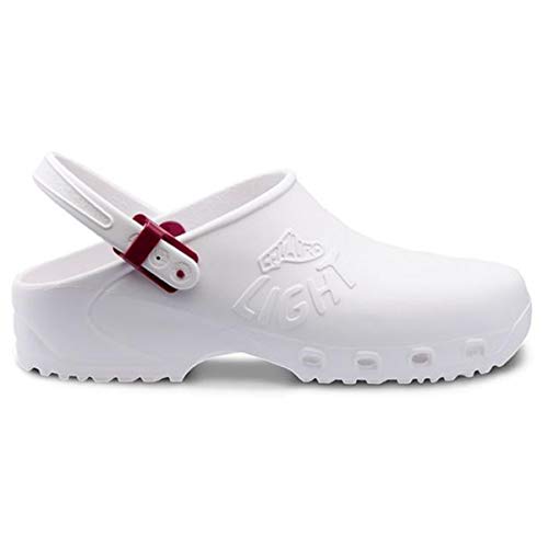 Zuecos profesionales sanitarios Calzuro, ligeros, con marcado CE, colores blanco, verde, lila, rosa, naranja, azul, negro Blanco Size: 41 EU