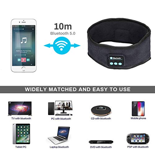 Zwini Bluetooth Headband Música inalámbrica Diadema Deportiva Auriculares para Dormir Altavoces estéreo Auriculares Manos Libres para Hacer Ejercicio, Trotar, Dormir, Correr, Caminar y Yoga