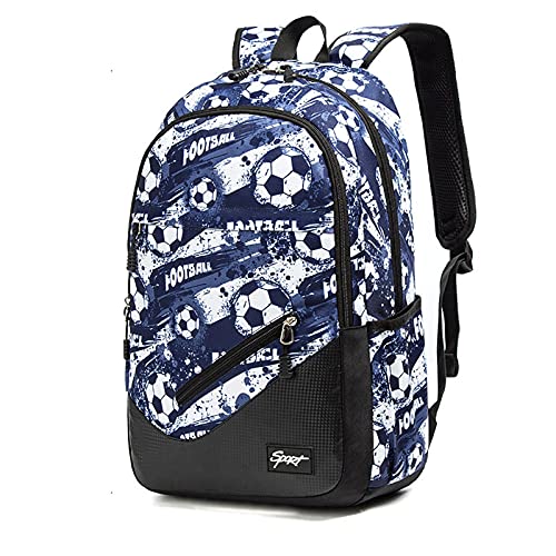 ZWRY Mochila infantil Mochila escolar de impresión Mochila ortopédica de gran capacidad para niños Mochilas para portátiles Mochilas escolares de nailon para adolescentes azul fútbol