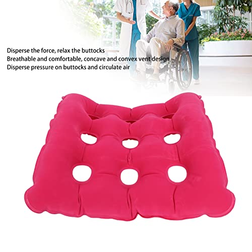 01 02 015 Cojín de Asiento de Aire, Cojín de Asiento Inflable de Aire Alivio de la Presión Cómodo en Forma Cuadrada con Orificios para Silla para Silla de Ruedas(Cojín Cuadrado Rosa Rojo)