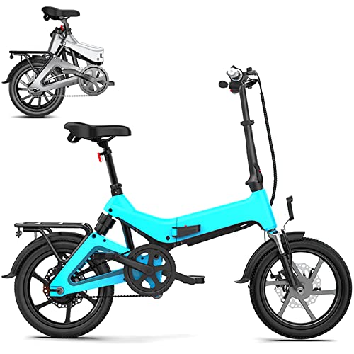 0℃ Outdoor 14 Pulgadas Bicicleta Eléctrica Plegable, E-Bike con Pedales, Batería Extraíble para Adultos, 36 V Ciclomotor Eléctrico Asistido, Rango de 50-150 KM para Desplazamientos,Azul,75~150km