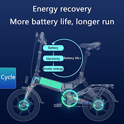 0℃ Outdoor 14 Pulgadas Bicicleta Eléctrica Plegable, E-Bike con Pedales, Batería Extraíble para Adultos, 36 V Ciclomotor Eléctrico Asistido, Rango de 50-150 KM para Desplazamientos,Azul,75~150km