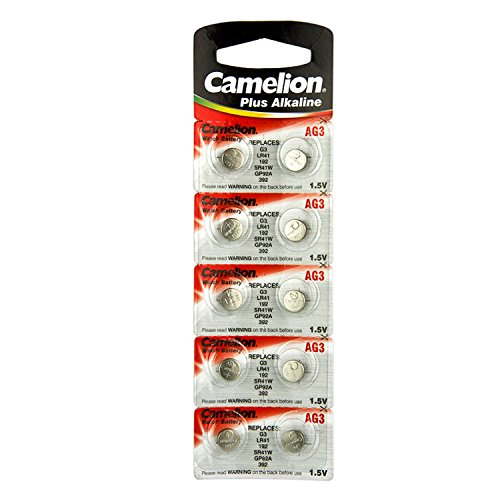 10 Camelion AG3 / LR41 / 192 / 392 Pack de 10 pilas alcalinas, largo duracion (fecha de caducidad marcado)