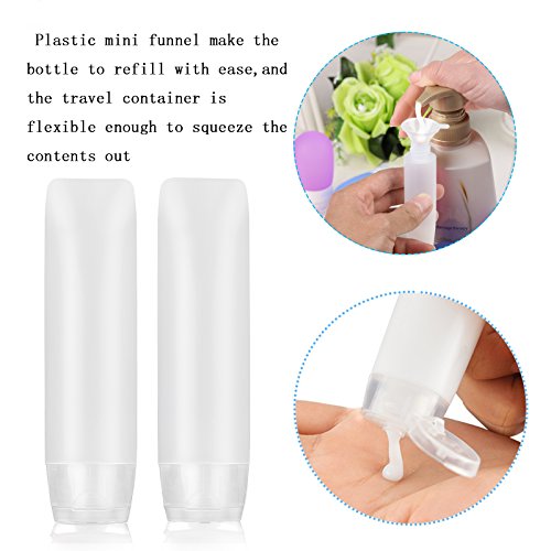 10 pcs de transparente envase de loción exprimible MEZOOM de botellas PE plastico de contenedor viaje con dos embudos y una etiqueta en equipaje o bolso