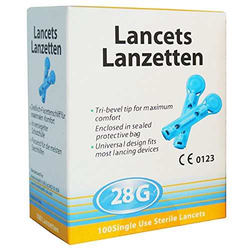 100 Lancetas 28G Universales - Totalmente Compatibles con Autolet/Microlet/Auto Mini/Glucolet/Hemalet/Penlet II/Soft Touch/AutoLancet/BD Lancet Device/Freestyle/SD Codefree