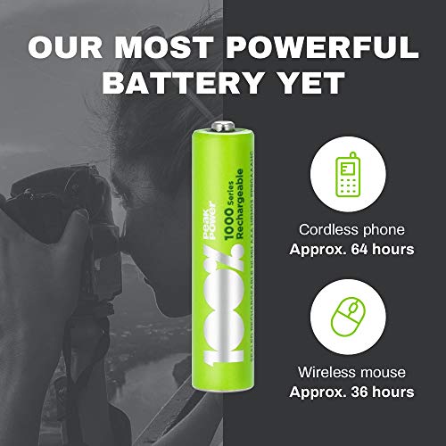 100% PeakPower 12 x Pilas Recargables AAA 1000 Series | Capacidad mínima Garantizada 800 mAh NiMH | Pilas AA Recargables Que Vienen precargadas Listas para Usar | Bajo Nivel de autodescarga