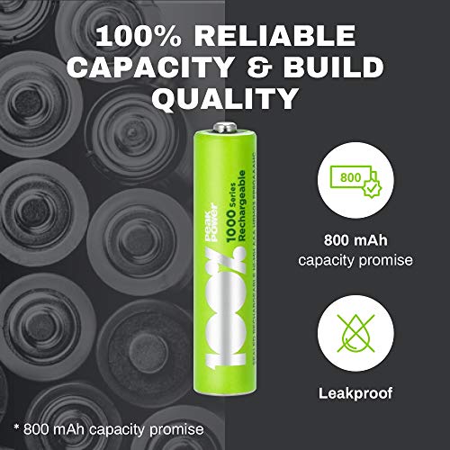 100% PeakPower 12 x Pilas Recargables AAA 1000 Series | Capacidad mínima Garantizada 800 mAh NiMH | Pilas AA Recargables Que Vienen precargadas Listas para Usar | Bajo Nivel de autodescarga