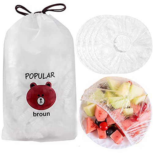 100/200 piezas Bolsas de Conservación Fresca Bolsas de Alimentos Frescos Elásticas Bolsas de Sellado Impermeables para Cubrir Platos Tazones Cubierta de Plástico Transparente para Alimentos (100)